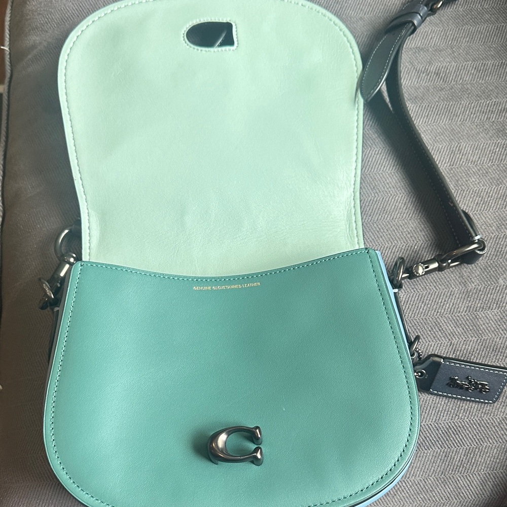 Coach color block Teal Saddle Crossbody Bag with Blue Accents - Picture 5 of 12